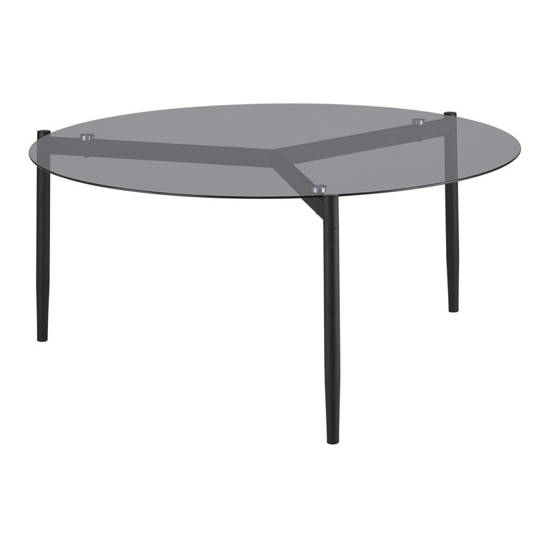 Table basse ronde avec plateau en verre fumé noir sable