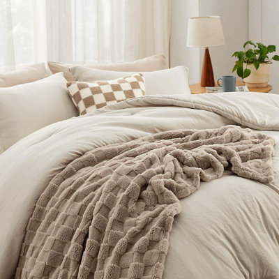 Ensemble d'édredon Litsure Boho avec jeté à carreaux et coussin décoratif