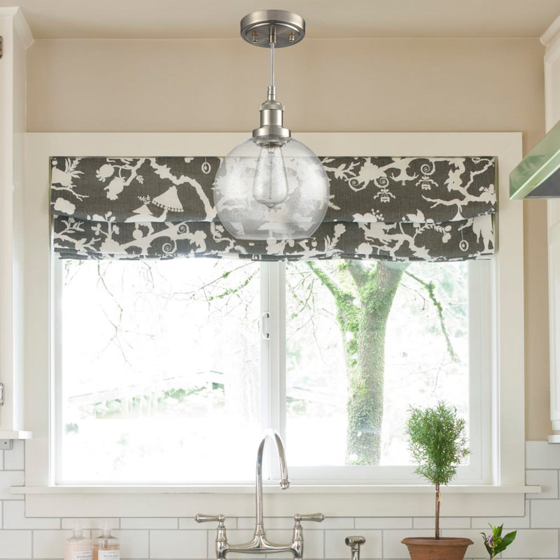 Luminaire suspendu avec abat-jour en verre sphérique, Nickel brossé