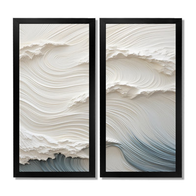 «White Wave Papercut Style - Coastal Waves», ensemble de 2 reproductions d'art encadrées sur toile