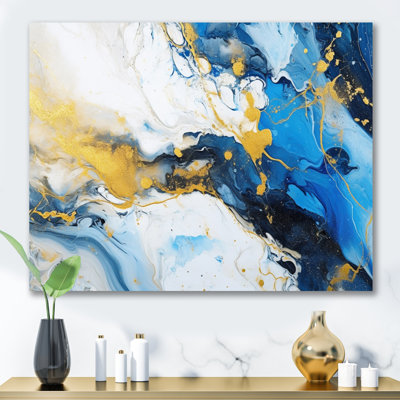 Bleu et or, art abstrait fluide de luxe IV - fractales, art mural