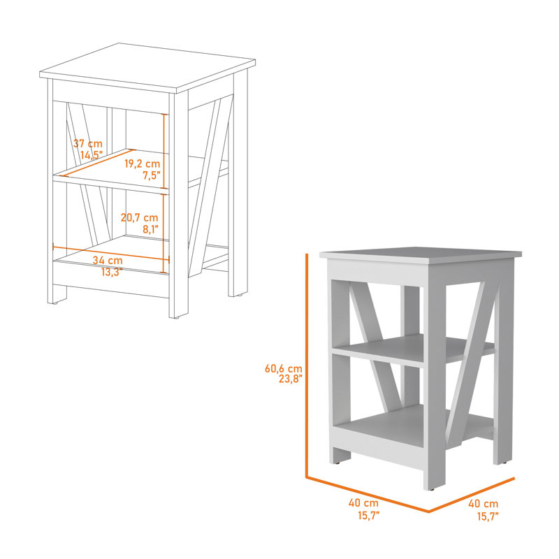 Table de bout moderne avec deux tablettes, Blanc