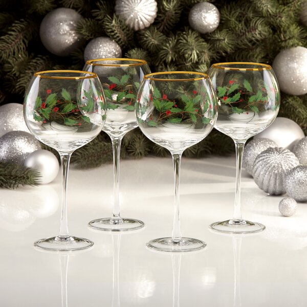 4 Elegant Hand-Blown Floral Etched Tulip Wine Glasses Crystal Clear  Industries