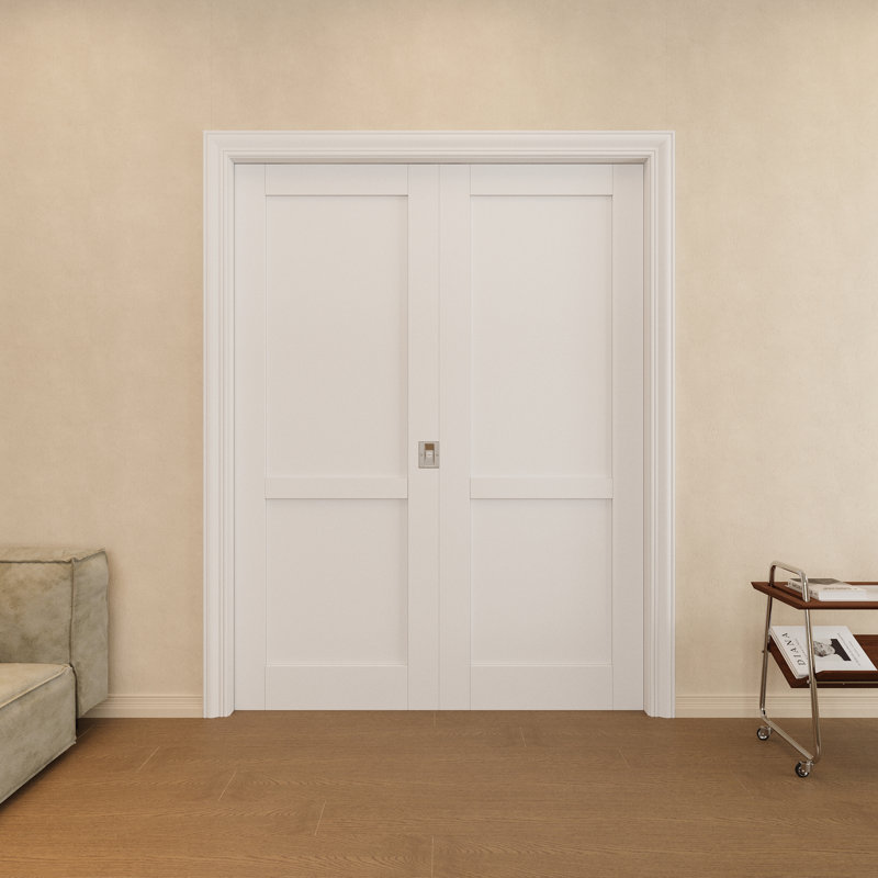 Porte à deux compartiments 64 po x 80 po à deux poches avec serrure argentée, dalle de porte solide à peindre et imperméable, combinaison pour garde-robe, portes de garde-manger, portes de chambre à coucher