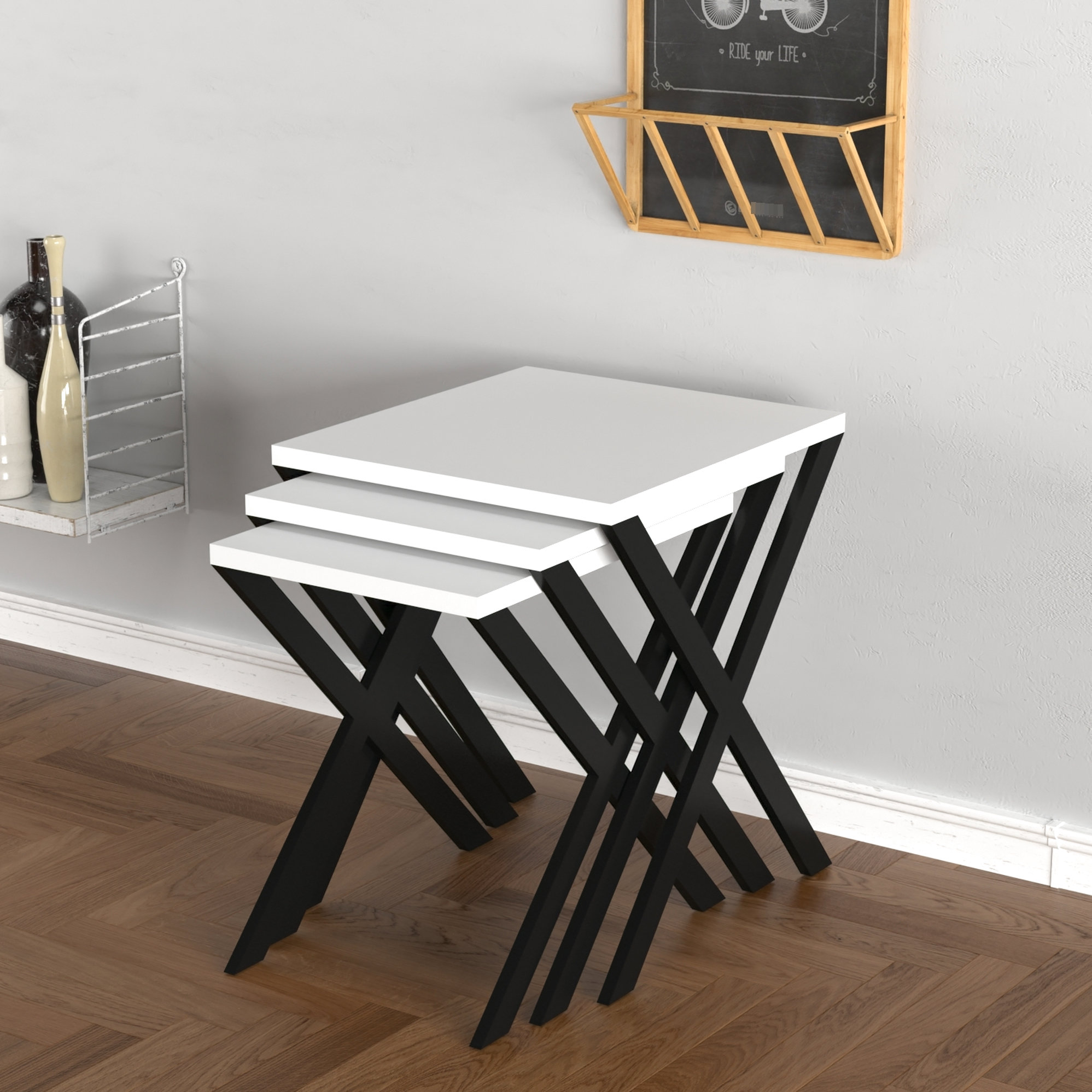 Ebern Designs 3 - Piece Rectangular Nesting Tables In White, Metal Legs ...