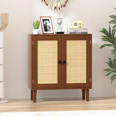 Buffet en bambou avec 2 portes, brun châtaignier et bambou