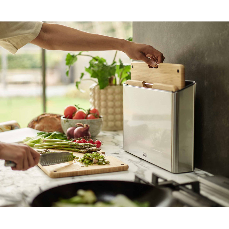 Folio™ Steel 3-Piece Bamboo Cutting Board Set with Stainless Steel Case, Silver