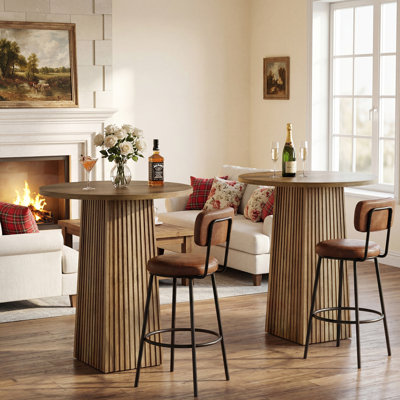 31.5" H Round Bar Table With Brown Wide Tabletop, 2 Pcs