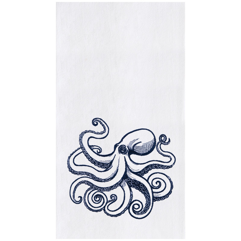Débarbouillette bleue brodée pour cuisine et salle de bain Octopus