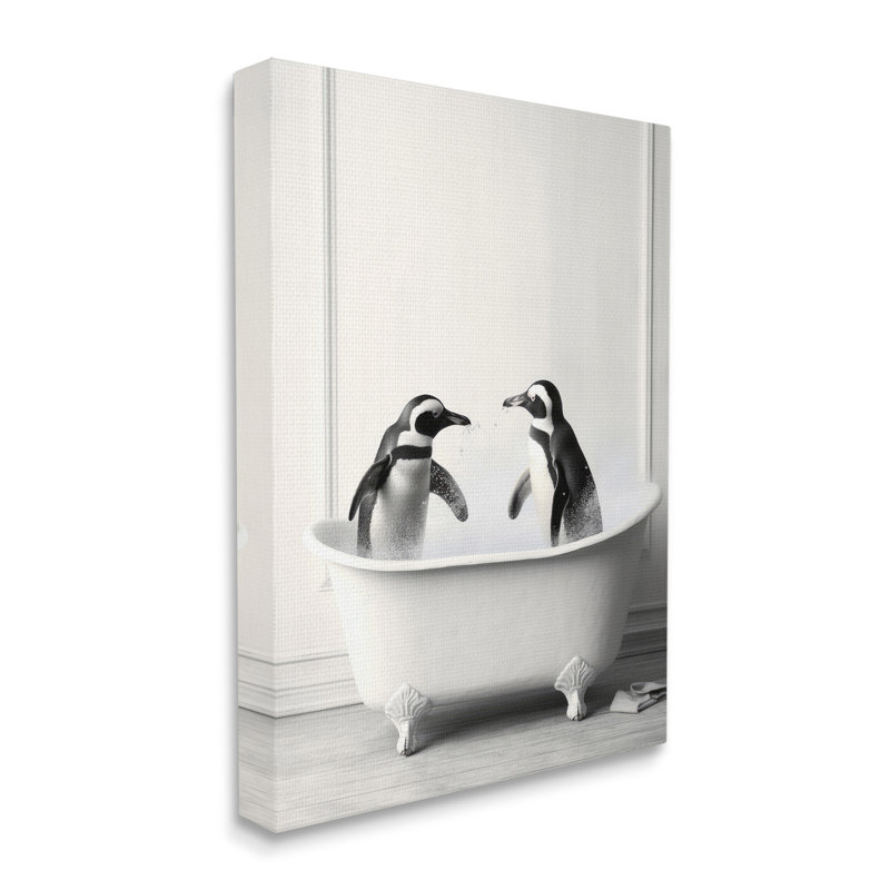 "Penguin Duo In Bath" par Lazar Studio sur toile, H 30 po x l 24 po