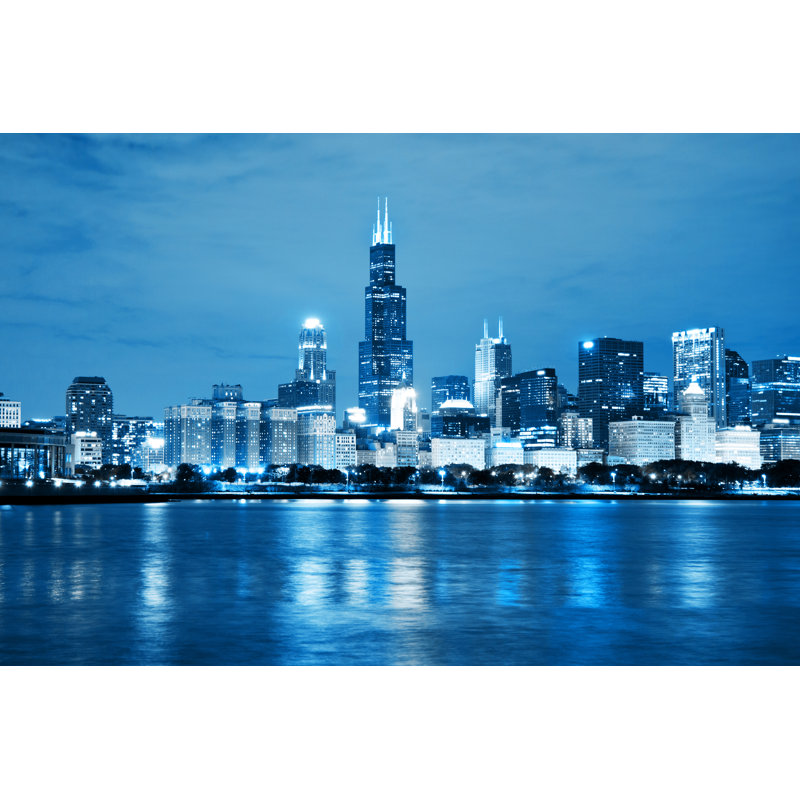 Chicago Night Skyline by Maksymowicz - Wrapped Canvas Print, 61cm H x 91cm W