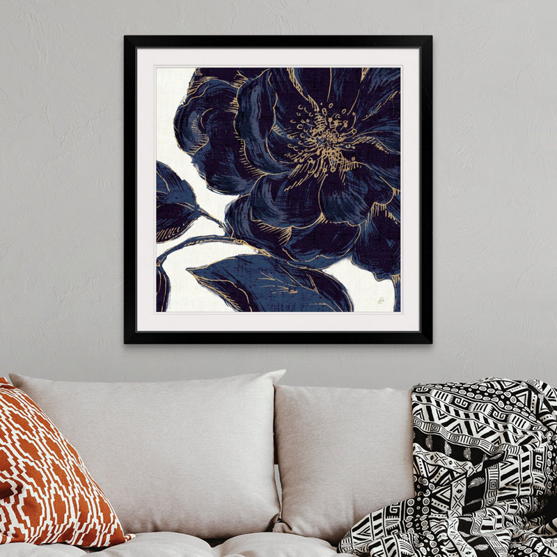 «Indigo Garden II», reproduction d'impression, Cadre noir, H 38 po x l 38 po x P 1 po