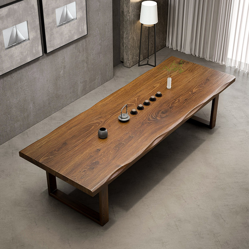 Tan Rectangular Solid Wood  Dining Table, 29.53"H x 102.36"L x 39.37"W
