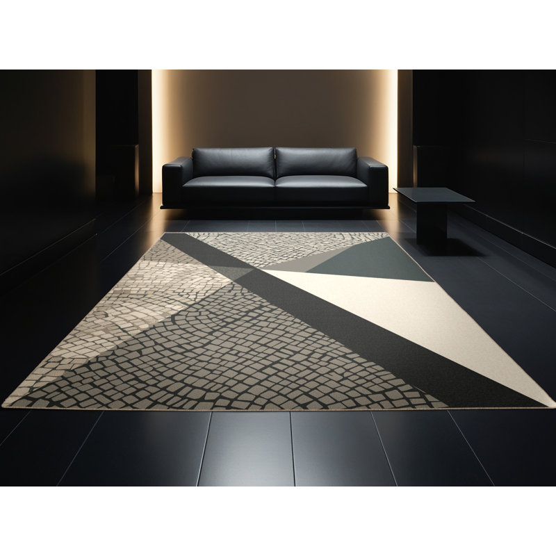Machine Washable Parez Stockholm Gamla Stan Scandinavian Geometric Rug in Gray – Beige Binding, 6x9