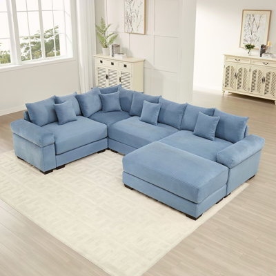 Canapé modulaire surdimensionné surdimensionné en nuage, canapé modulaire convertible, accoudoirs très épais avec repose-pieds, tissu en velours côtelé de qualité supérieure, conception ergonomique, assemblage facile, pour la chambre à coucher du salon