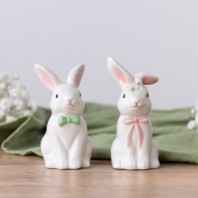 Dolomite Easter Bunny Salt and Pepper Set of 2, Salt and Pepper Shaker, White, Ceramic, Table, Kitchen, Easter, Tabletop