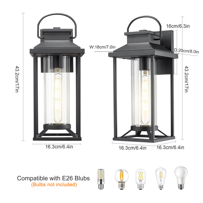 1-Light Dimmable Rectangle Metal Cage Glass Outdoor Wall Lantern
