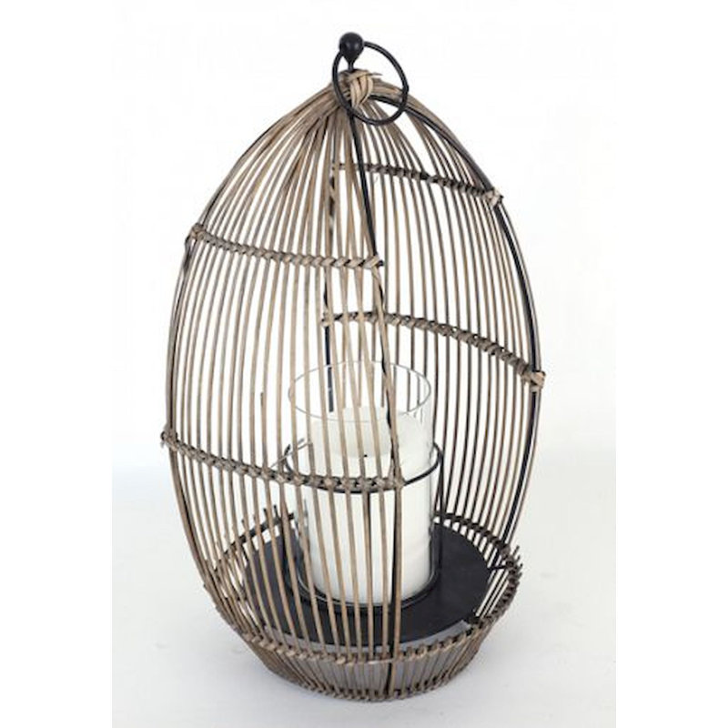 Wicker Tabletop Lantern, 17" H x 12.2" W x 9.5" D
