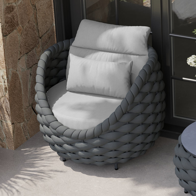 Pingel Polyester Rope Aluminum Frame Outdoor Lounge Chair for Cabin Proch Deck Balcony Poolside Garden, Light Gray
