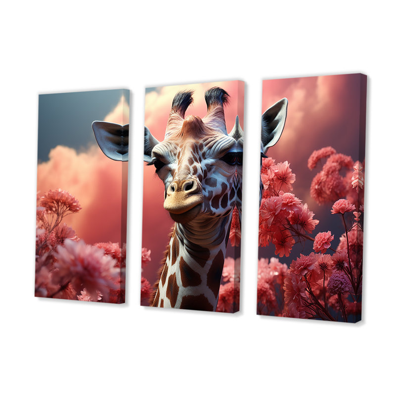 Popart rose girafe en amour - ensemble de décoration murale girafe, H 28 po x l 36 po