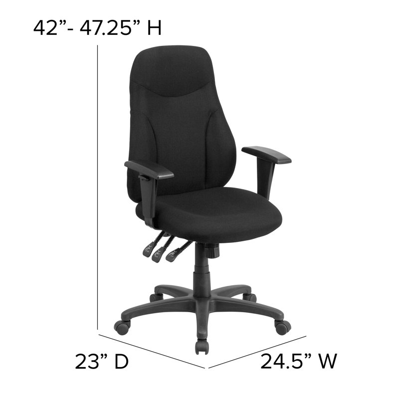High Back Black Fabric Ergonomic Swivel Task Chair with Adjustable Arms