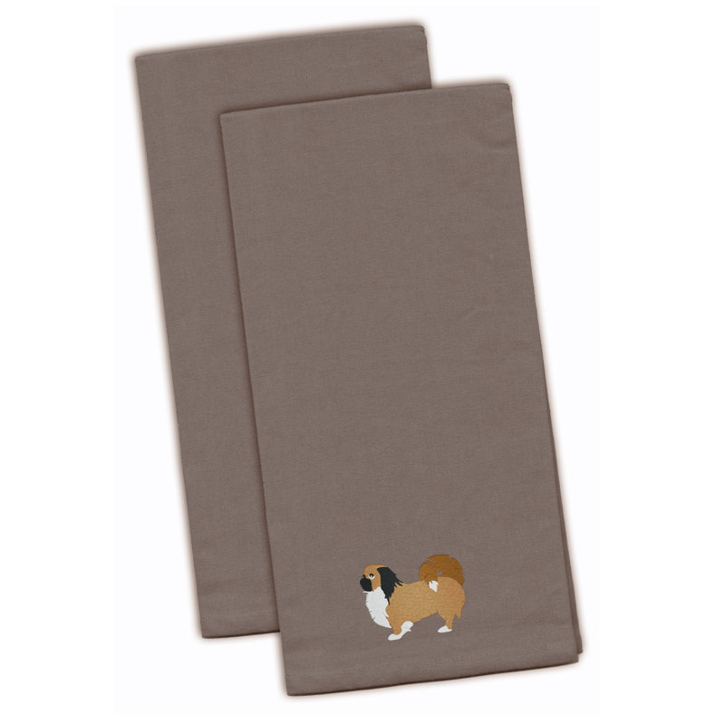 Serviette à thé de cuisine brodée pékinois, Gris, H 28 po x l 19 po x P 0,1 po