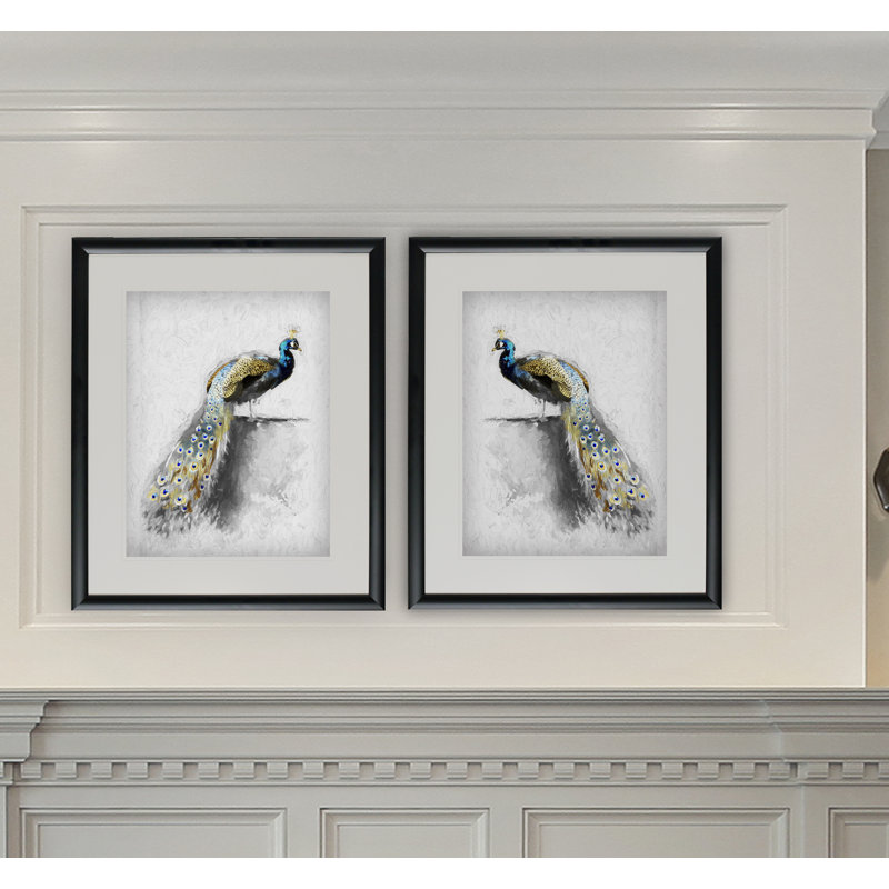 " Golden Peacocks " 2 - Pieces, Black Framed