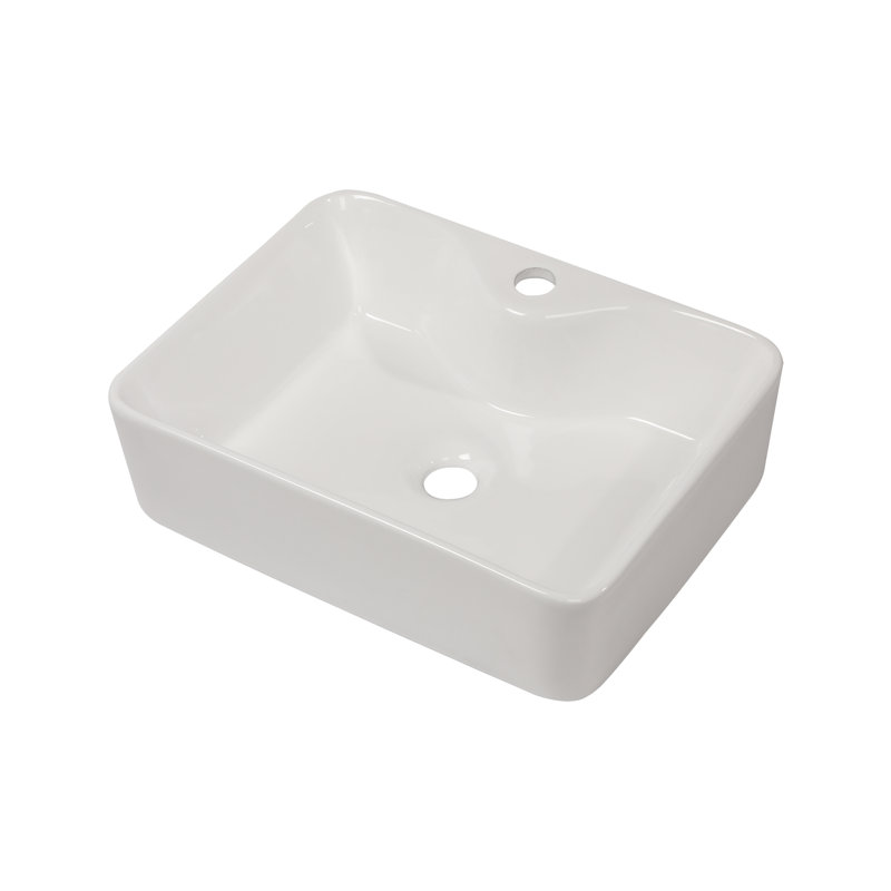 19" L x 15" W Bathroom Vessel Sink White Ceramic Bathroom Sink Rectangular Above Counter Sink with Faucet Hole