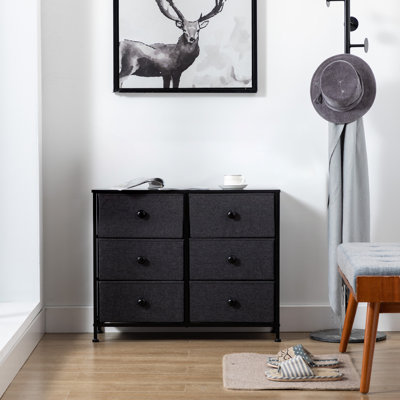 Ellerbe 31.5" Wide Modern Black Fabric 6-Drawer Chest