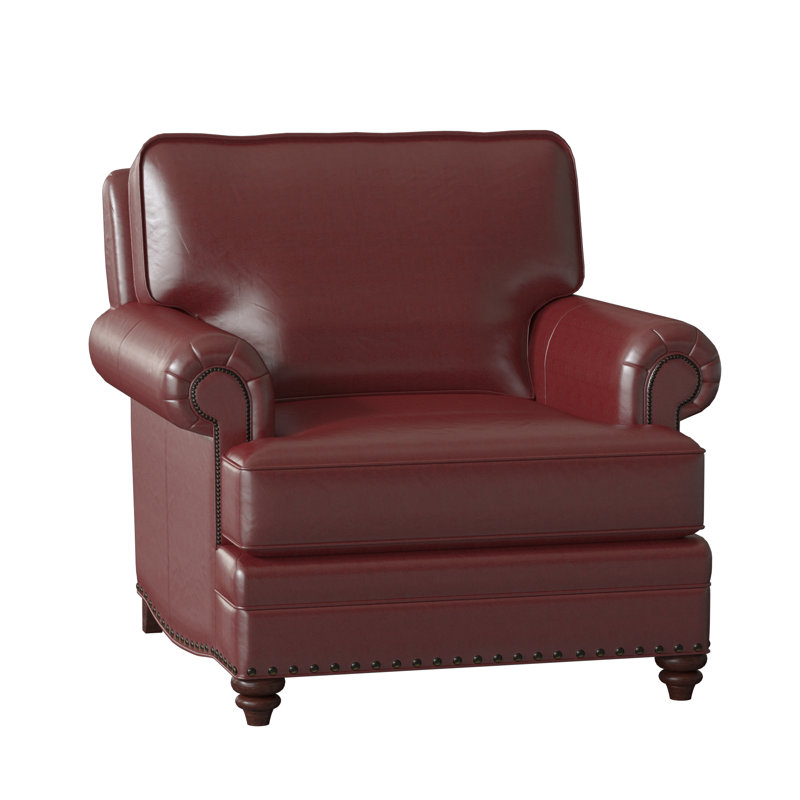 Carrado Leather Armchair, Natural, Mahogany, Aline Light Gray Stonewash Genuine Leather