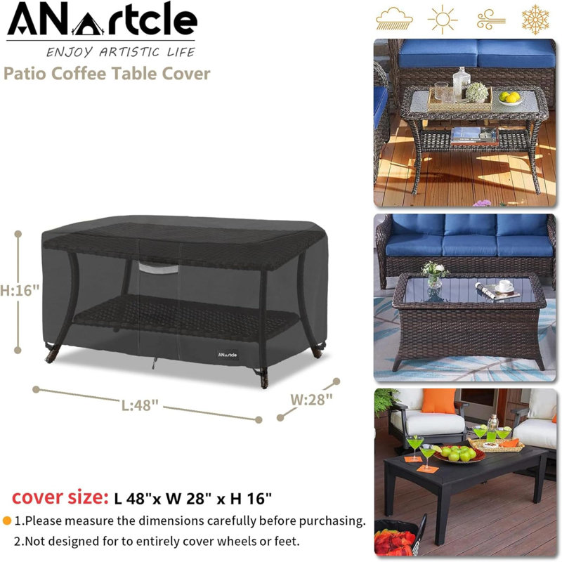 Patio Coffee Table Cover, 600D Waterproof Heavy Duty Rectangular Outdoor Table Cover,Patio Furniture Covers