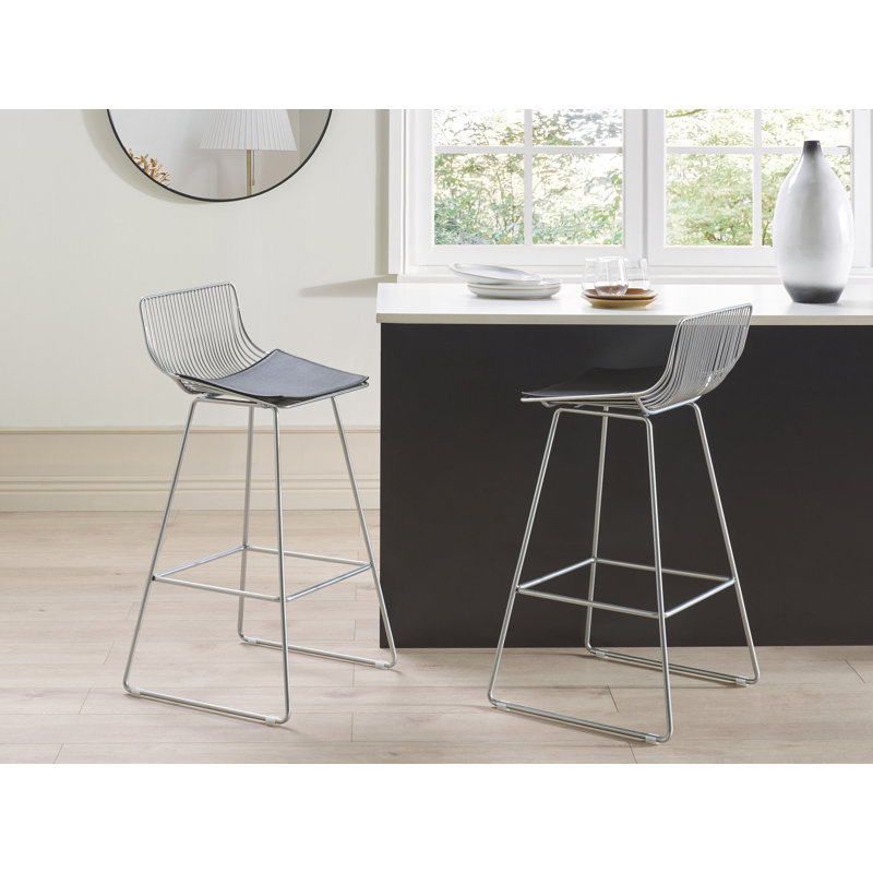 Caillier Upholstered Counter Stool with Metal Frame, Silver