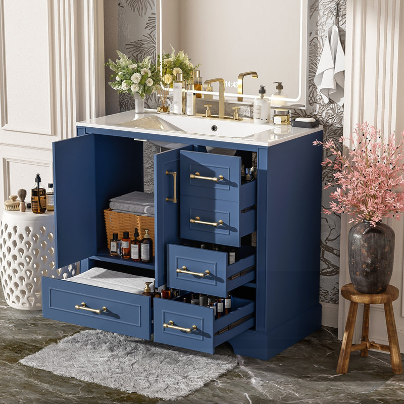Meuble-lavabo traditionnel 36 "avec lavabo en céramique, Bleu