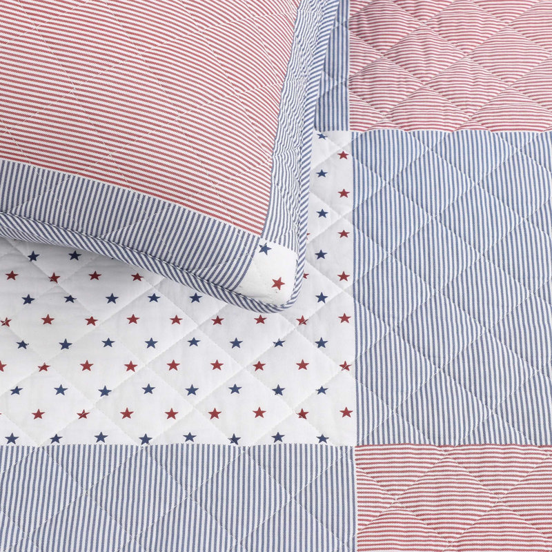 Ensemble de courtepointe réversible en coton Tommy Hilfiger Ithaca Americana, Twin Quilt + 1 Standard Sham