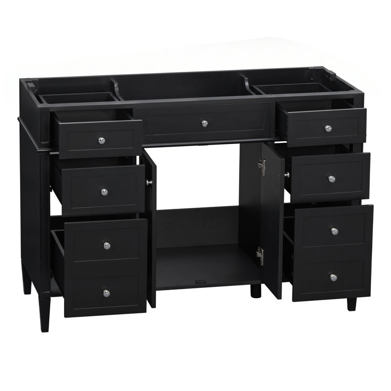Meuble-lavabo autoportant de 122 cm (48 po) seulement, 6 tiroirs et 2 portes à fermeture amortie, noir