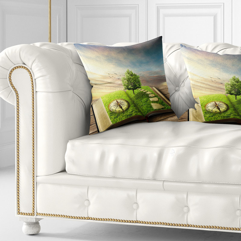 Coussin imprimé «Book of Life» avec verdure, 18 po x 18 po, Coussin décoratif