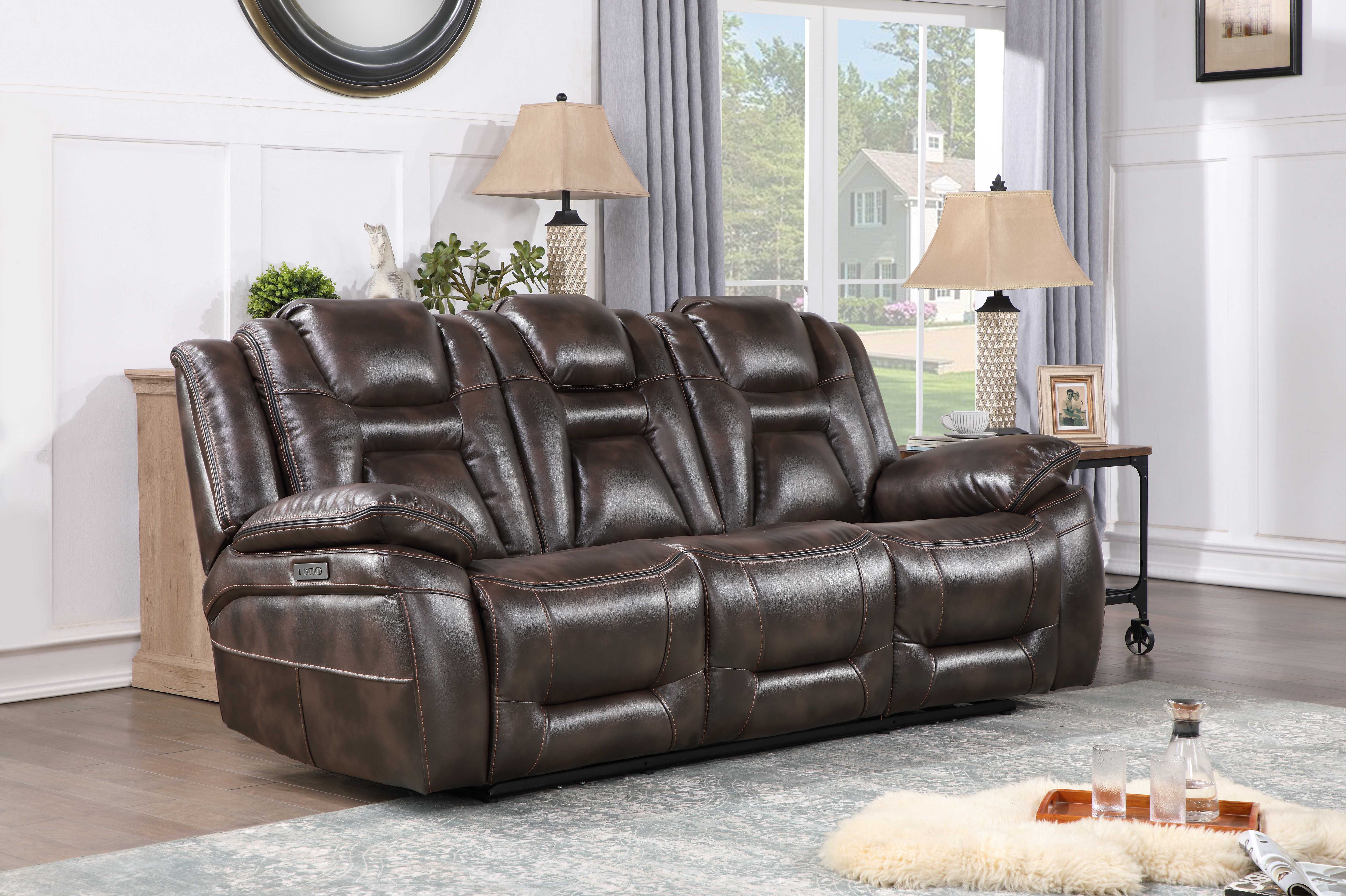 Faux leather power online reclining sofa