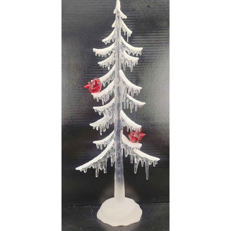 LED Lighted Acrylic Icicle Tree With Cardinals Christmas Decoration
