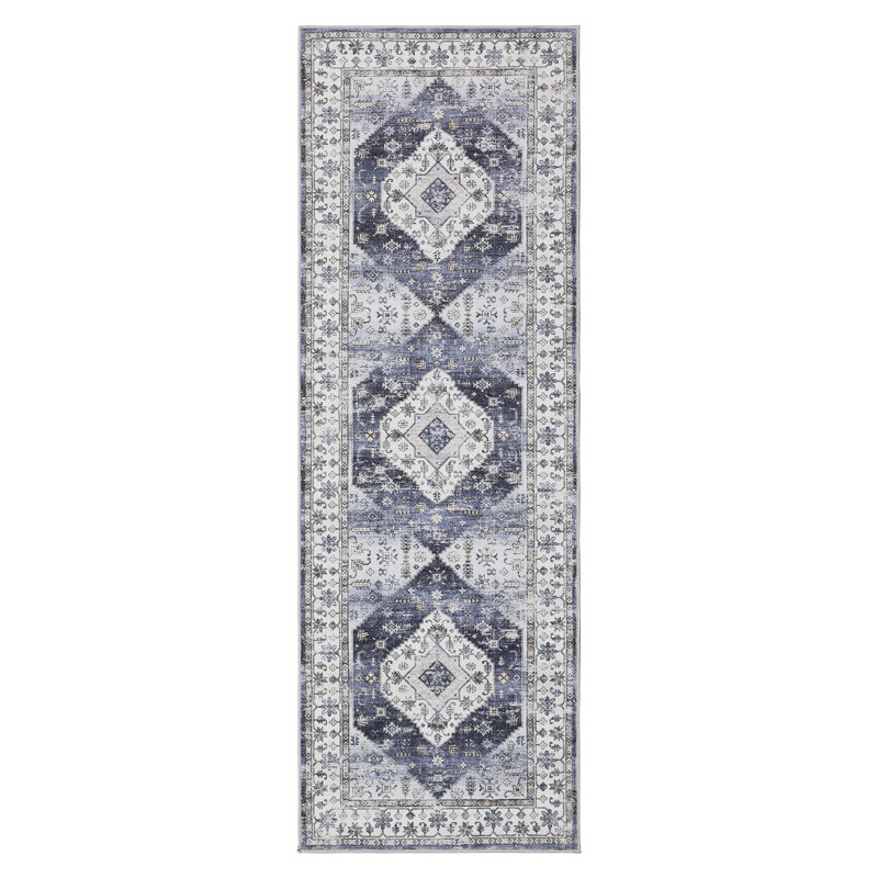 Oriental Machine Washable Area Rug with Rubber Backing for Living Room Non-Slip Indoor Carpet Low-Pile Rug for Bedroom Dining Room Hallway Kitchen Office Playroom Nursery