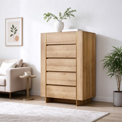 47" Modern 5-Drawer Dresser, handle-less design, & 20-inch deep storage space