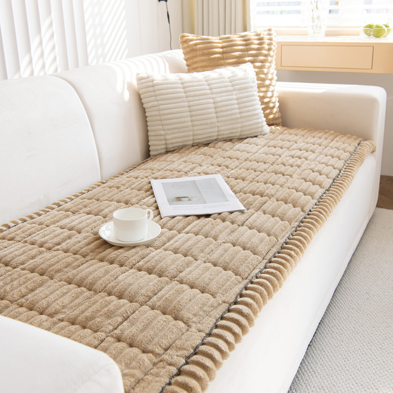 Housse pour canapé en velours côtelé doux, H 1,2 po x l 71 po x P 27,5 po, Velours côtelé brun clair