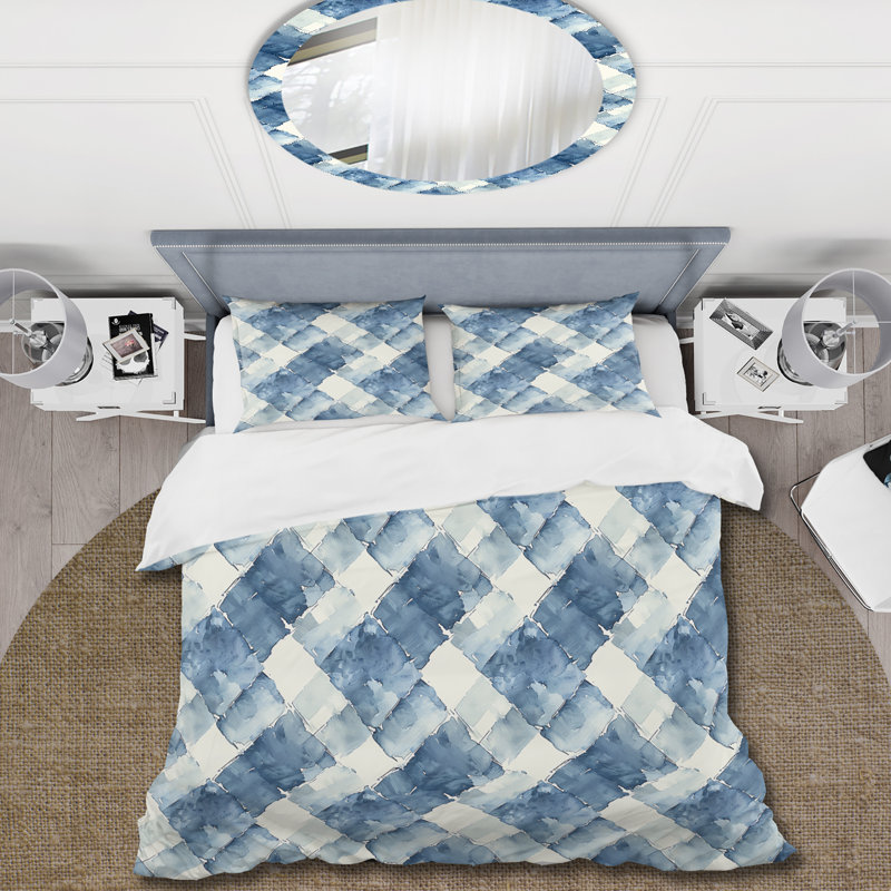 Ensemble de housse de couette Mid-Century Gingham II - Mid-Century bleu et blanc