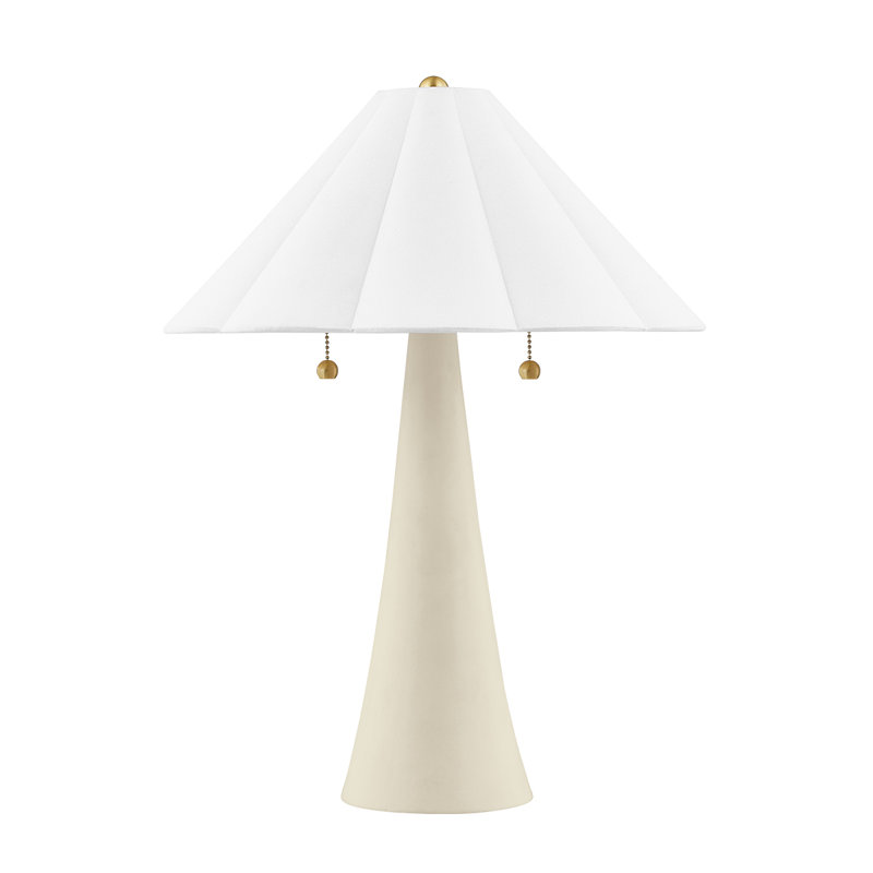 Aged Brass and White Linen 2-Light Table Lamp