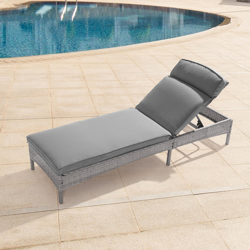 Bridgetta Outdoor Wicker Chaise Lounge , Cushion Included, Gray