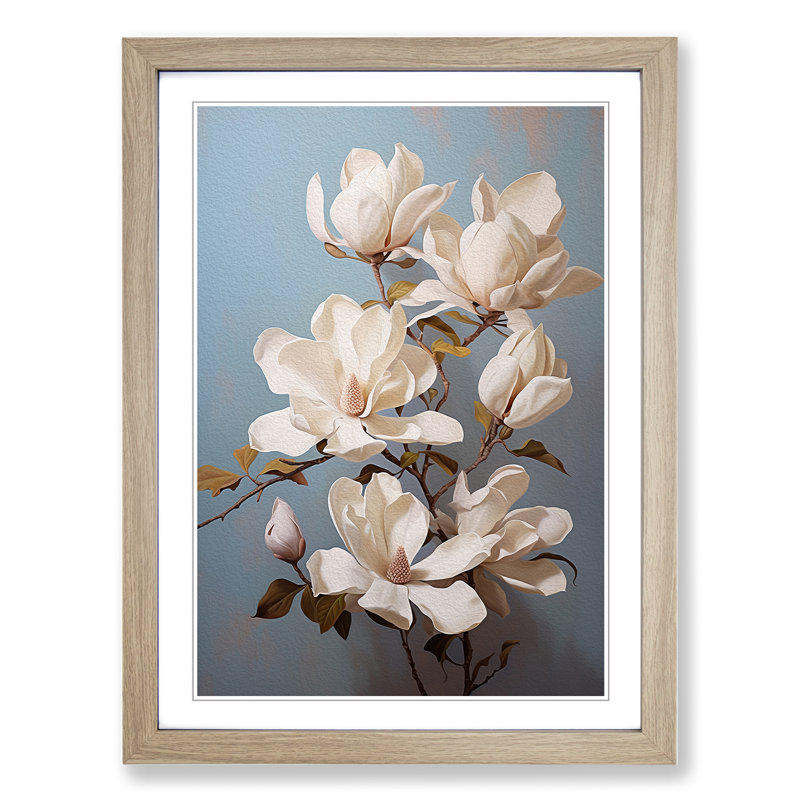 Magnolia Flower Romanticism No.2 - Single Picture Frame Print on Wood, Oak Framed, 46cm H x 34cm W x 2cm D