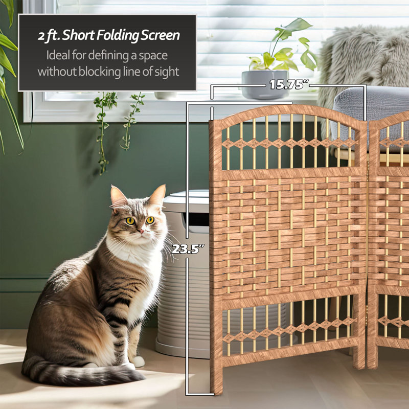 Short Fiber Weave Folding Screen, 4, Natural, 35.5"H