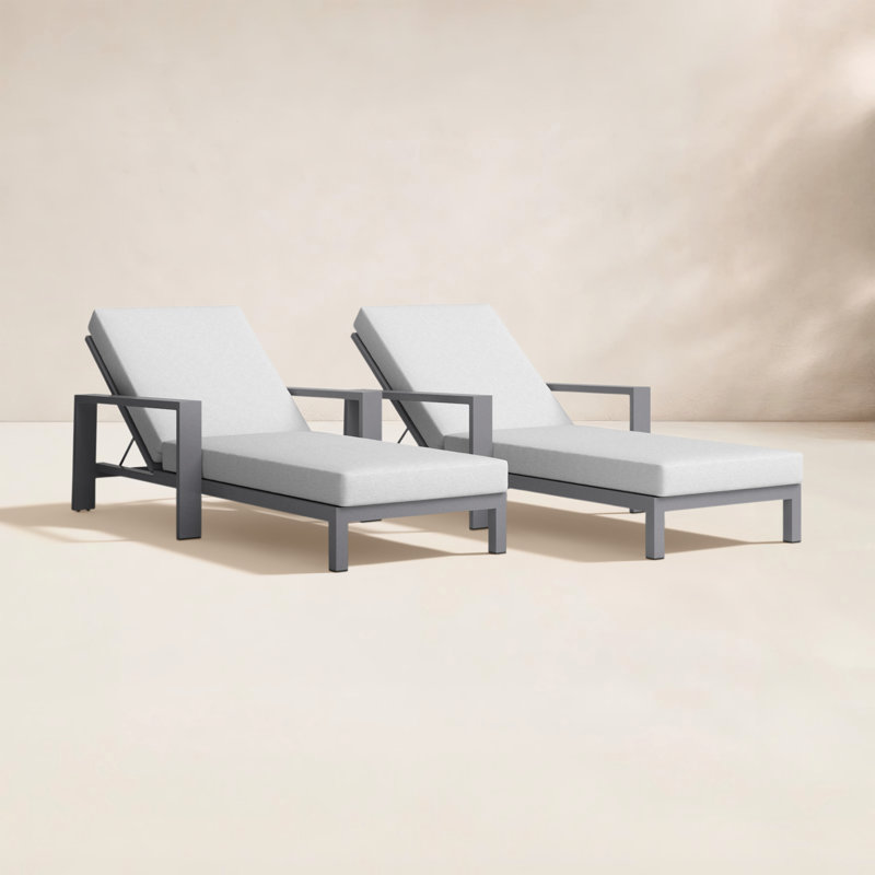 Hoyt 35'' Outdoor Metal Chaise Lounge, Silver Gray, Light Gray    
