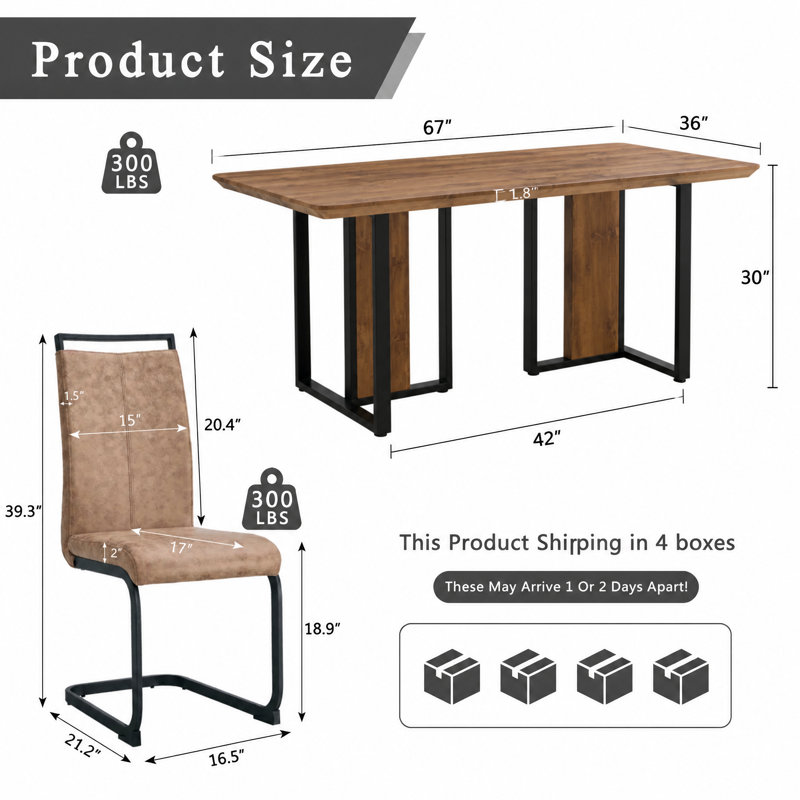 CasaMod Modern Wood Rectangular Dining Set with Channel-Tufted Cantilever Chairs