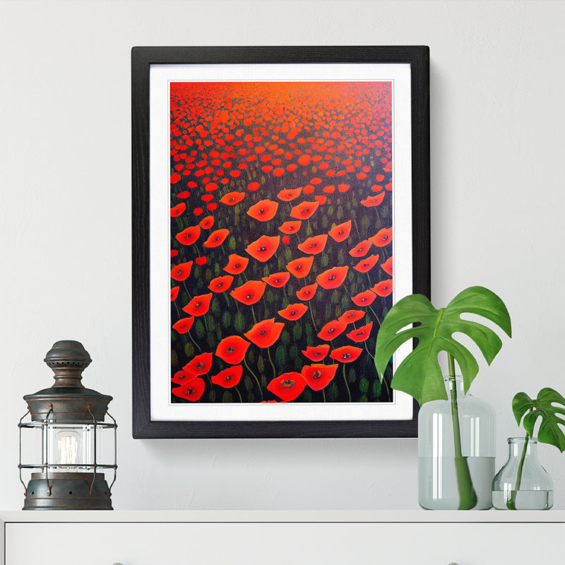 Liubomiras Poppy Flower Field Modern Vol.1 1 Piece Single Picture Frame Wall Art, 46cm H x 34cm W x 2cm D, Walnut