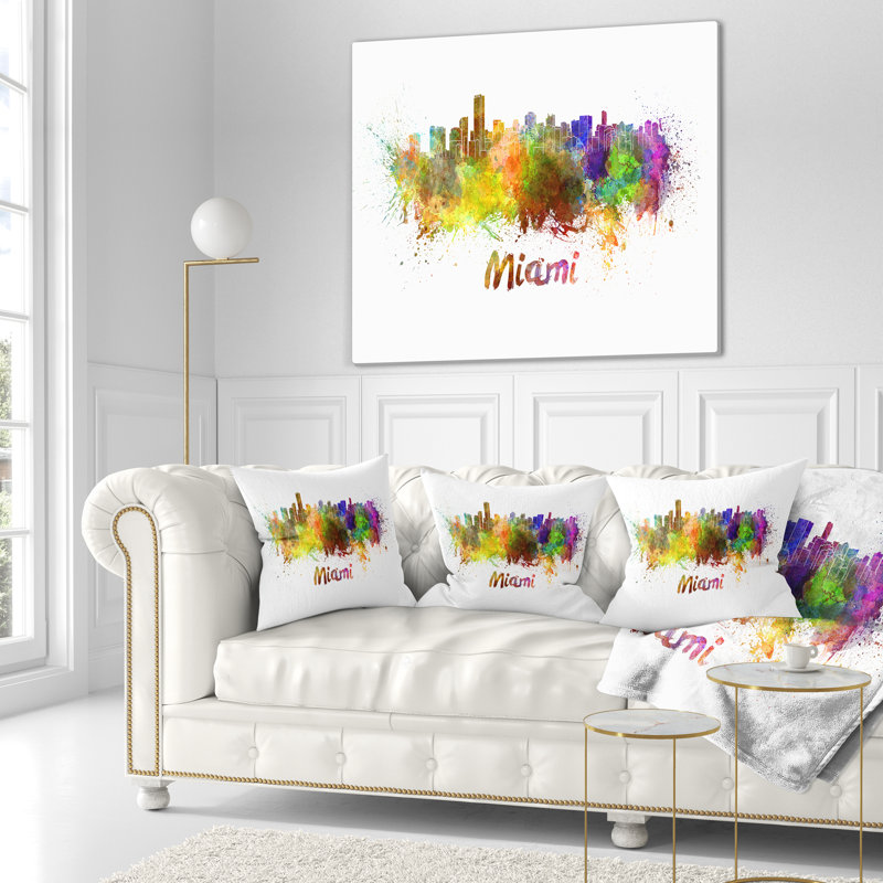 Miami Skyline - Coussin décoratif imprimé paysage urbain, Rectangulaire, 12 po x 20 po